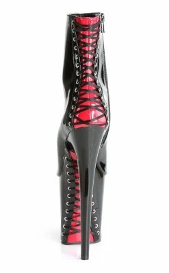 Pleaser FLAMINGO-1025 Black Red Corset Ankle Boots Pole Shoes