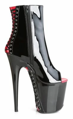 Pleaser FLAMINGO-1025 Black Red Corset Ankle Boots Pole Shoes