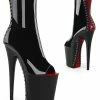 Pleaser FLAMINGO-1025 Black Red Corset Ankle Boots Pole Shoes