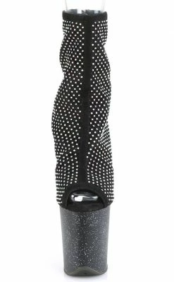Pleaser FLAMINGO-1031GM Black Rhinestone Mesh Chrome Boots Pole Shoes