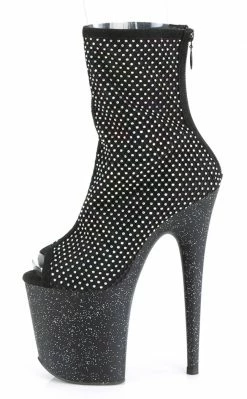 Pleaser FLAMINGO-1031GM Black Rhinestone Mesh Chrome Boots Pole Shoes
