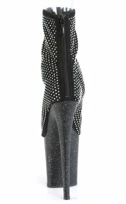 Pleaser FLAMINGO-1031GM Black Rhinestone Mesh Chrome Boots Pole Shoes