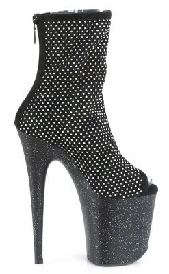 Pleaser FLAMINGO-1031GM Black Rhinestone Mesh Chrome Boots Pole Shoes
