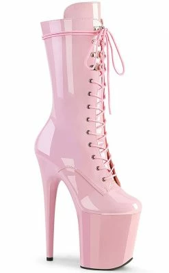 Pleaser FLAMINGO-1050 Baby Pink Patent Mid Calf Boots