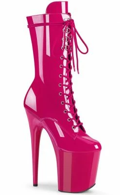 Pleaser FLAMINGO-1050 Hot Pink Patent Mid Calf Boots