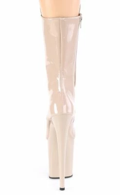 Pleaser Pole Shoes FLAMINGO-1050 Nude Patent Mid Calf Boots