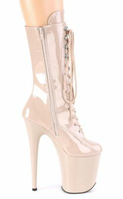 Pleaser Pole Shoes FLAMINGO-1050 Nude Patent Mid Calf Boots