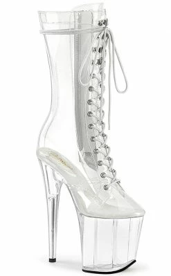 Pleaser FLAMINGO-1050C Clear Mid Calf Boots Pole Shoes