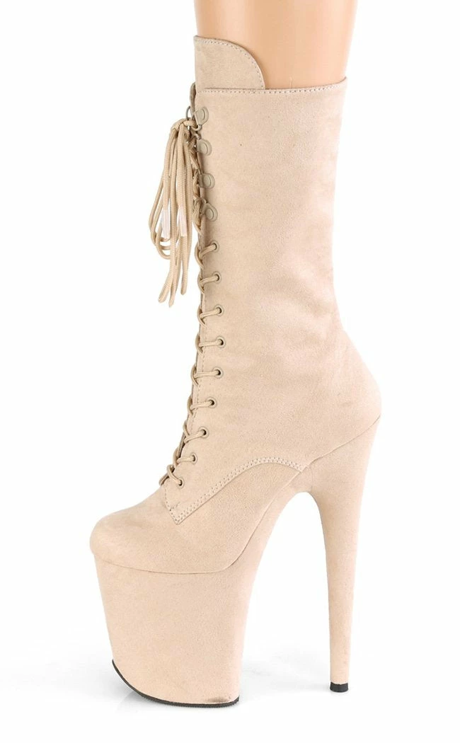 Pleaser Pole Shoes FLAMINGO-1050FS Beige Faux Suede Mid Calf Boots 5 Pleaser Pole Shoes FLAMINGO-1050FS Beige Faux Suede Mid Calf Boots