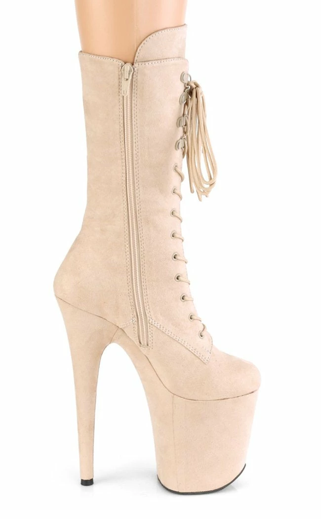 Pleaser Pole Shoes FLAMINGO-1050FS Beige Faux Suede Mid Calf Boots 7 Pleaser Pole Shoes FLAMINGO-1050FS Beige Faux Suede Mid Calf Boots