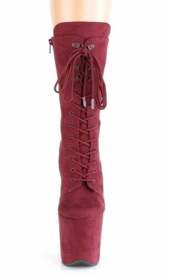 Pleaser Pole Shoes FLAMINGO-1050FS Burgundy Faux Suede Mid Calf Boots