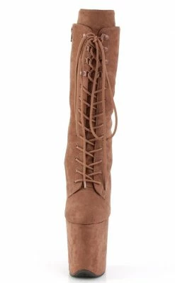 Pleaser Pole Shoes FLAMINGO-1050FS Caramel Faux Suede Mid Calf Boots