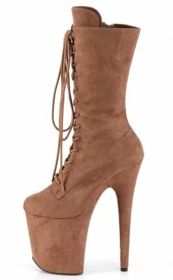 Pleaser Pole Shoes FLAMINGO-1050FS Caramel Faux Suede Mid Calf Boots