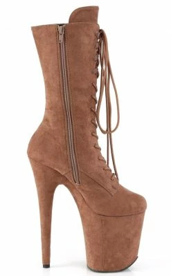 Pleaser Pole Shoes FLAMINGO-1050FS Caramel Faux Suede Mid Calf Boots