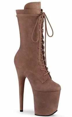 Pleaser Pole Shoes FLAMINGO-1050FS Caramel Faux Suede Mid Calf Boots