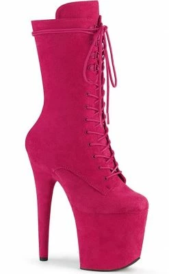Pleaser FLAMINGO-1050FS Hot Pink Faux Suede Mid Calf Boots Pole Shoes