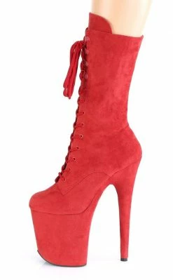 Pleaser FLAMINGO-1050FS Red Faux Suede Mid Calf Boots