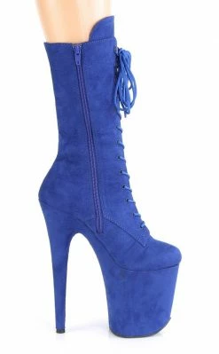 Pleaser Pole Shoes FLAMINGO-1050FS Royal Blue Faux Suede Mid Calf Boots