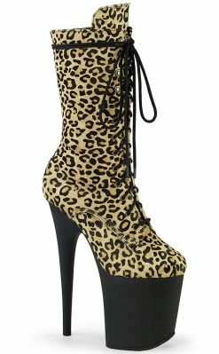 Pleaser FLAMINGO-1050LP Leopard Print Mid Calf Boots