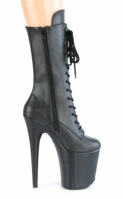 Pleaser FLAMINGO-1050WR Black Matte Faux Leather Boots Pole Shoes