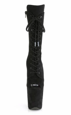 Pleaser Pole Shoes FLAMINGO-1051FS Black Faux Suede Mid Calf Open Toe Boots