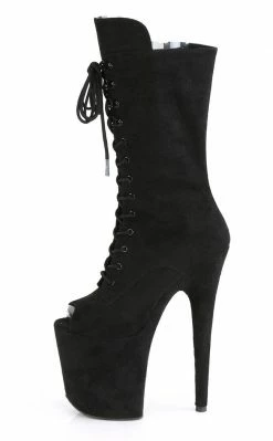 Pleaser Pole Shoes FLAMINGO-1051FS Black Faux Suede Mid Calf Open Toe Boots