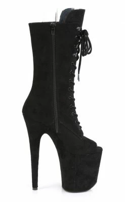Pleaser Pole Shoes FLAMINGO-1051FS Black Faux Suede Mid Calf Open Toe Boots