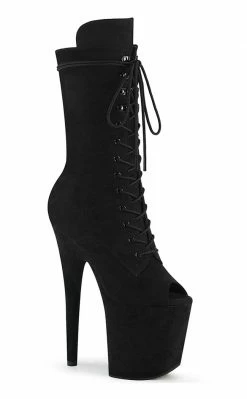 Pleaser Pole Shoes FLAMINGO-1051FS Black Faux Suede Mid Calf Open Toe Boots