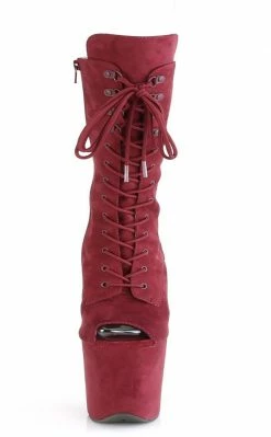 Pleaser FLAMINGO-1051FS Burgundy Faux Suede Mid Calf Open Toe Boots