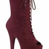 Pleaser FLAMINGO-1051FS Burgundy Faux Suede Mid Calf Open Toe Boots