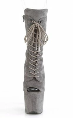 Pleaser FLAMINGO-1051FS Grey Faux Suede Mid Calf Open Toe Boots Pole Shoes