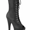 Pleaser FLAMINGO-1051WR Black Leather Mid Calf Open Toe Boots Pole Shoes 2 Pleaser FLAMINGO-1051WR Black Leather Mid Calf Open Toe Boots Pole Shoes