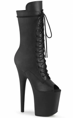 Pleaser FLAMINGO-1051WR Black Matte Mid Calf Open Toe Boots