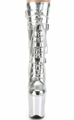 Pleaser FLAMINGO-1053 Metallic Silver Mid Calf Boots