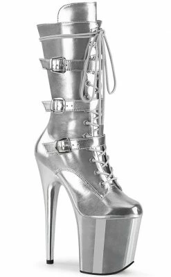 Pleaser FLAMINGO-1053 Metallic Silver Mid Calf Boots