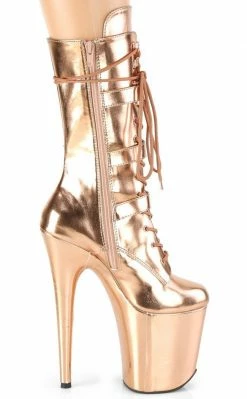 Pleaser FLAMINGO-1053 Rose Gold Mid Calf Boots