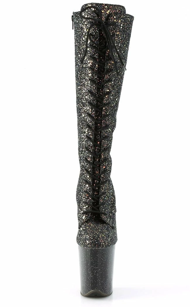 Pleaser Pole Shoes FLAMINGO-2020MG Black Multi Glitter Knee High Boots 4 Pleaser Pole Shoes FLAMINGO-2020MG Black Multi Glitter Knee High Boots