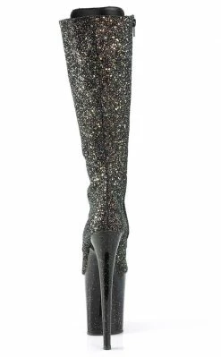 Pleaser Pole Shoes FLAMINGO-2020MG Black Multi Glitter Knee High Boots 10 Pleaser Pole Shoes FLAMINGO-2020MG Black Multi Glitter Knee High Boots