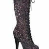 Pleaser Pole Shoes FLAMINGO-2020MG Black Multi Glitter Knee High Boots
