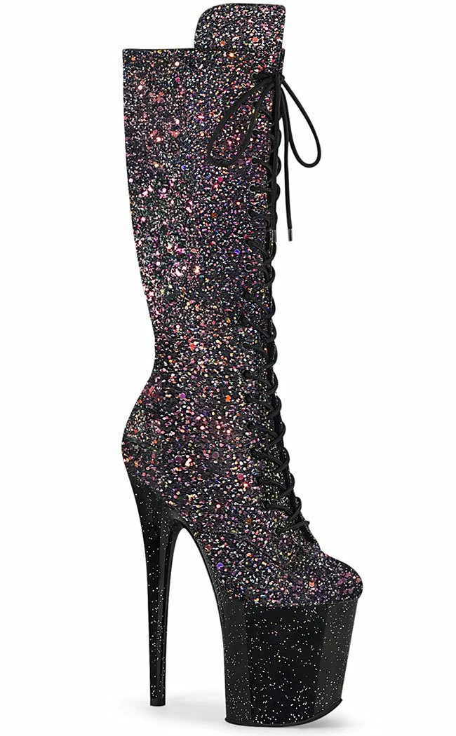 Pleaser Pole Shoes FLAMINGO-2020MG Black Multi Glitter Knee High Boots 3 Pleaser Pole Shoes FLAMINGO-2020MG Black Multi Glitter Knee High Boots