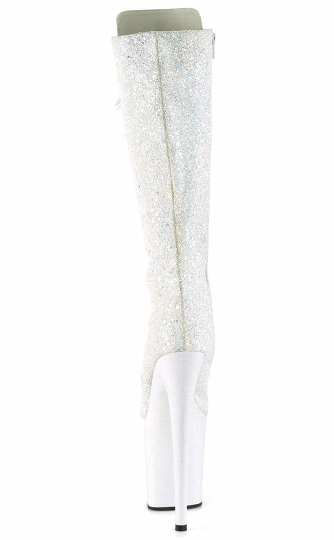 Pleaser FLAMINGO-2020MG White Multi Glitter Knee High Boots Pole Shoes 6 Pleaser FLAMINGO-2020MG White Multi Glitter Knee High Boots Pole Shoes