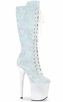 Pleaser FLAMINGO-2020MG White Multi Glitter Knee High Boots Pole Shoes