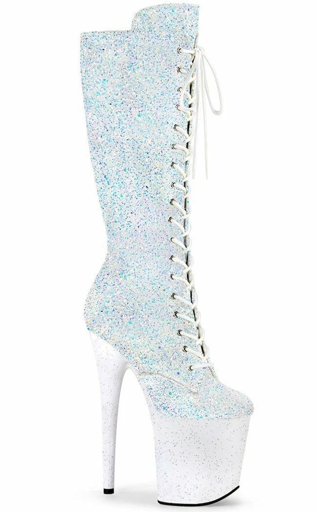 Pleaser FLAMINGO-2020MG White Multi Glitter Knee High Boots Pole Shoes 3 Pleaser FLAMINGO-2020MG White Multi Glitter Knee High Boots Pole Shoes