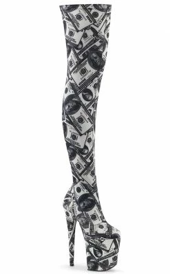 Pleaser Pole Shoes FLAMINGO-3000DP Money Print Thigh High Boots