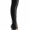 Pleaser Pole Shoes FLAMINGO-3027 Black Faux Suede/ Faux Leather Frosted Thigh High Boots