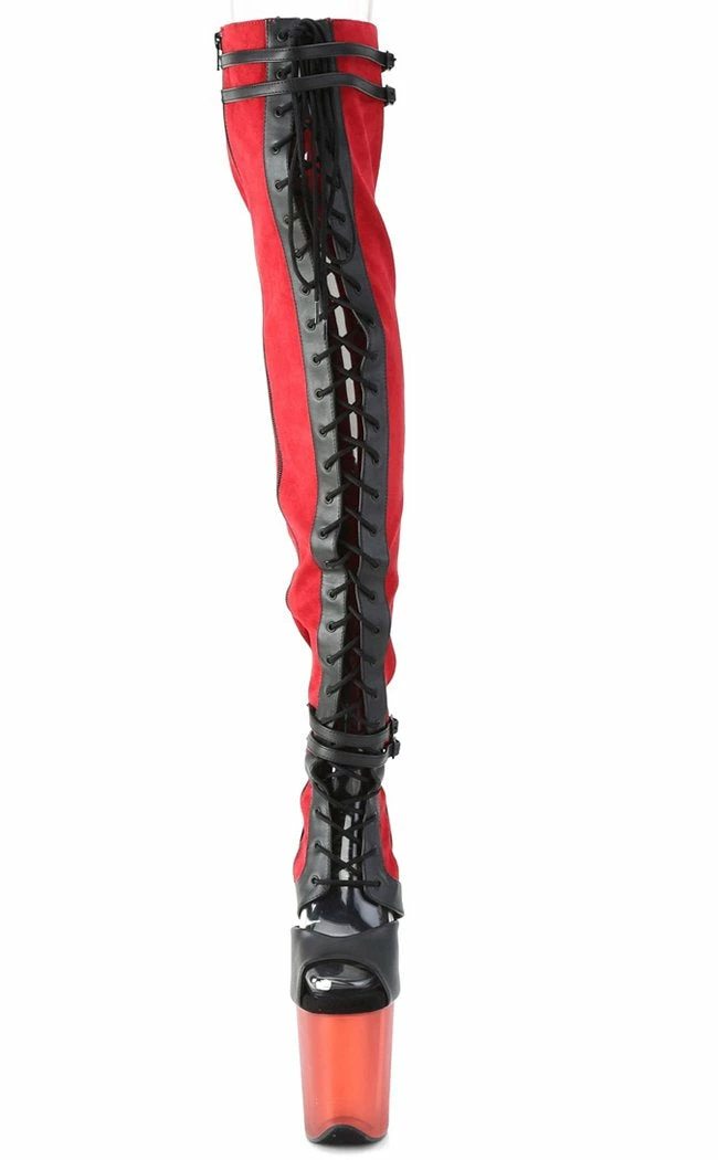 Pleaser FLAMINGO-3027 Red Faux Suede/ Faux Leather Frosted Thigh High Boots Pole Shoes 4 Pleaser FLAMINGO-3027 Red Faux Suede/ Faux Leather Frosted Thigh High Boots Pole Shoes