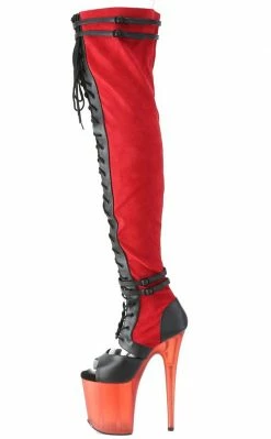 Pleaser FLAMINGO-3027 Red Faux Suede/ Faux Leather Frosted Thigh High Boots Pole Shoes 9 Pleaser FLAMINGO-3027 Red Faux Suede/ Faux Leather Frosted Thigh High Boots Pole Shoes