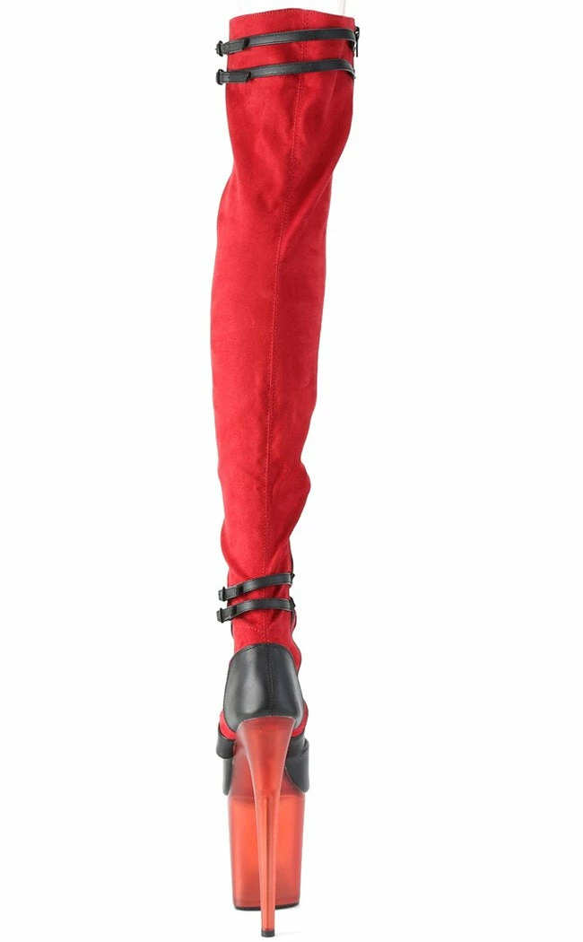 Pleaser FLAMINGO-3027 Red Faux Suede/ Faux Leather Frosted Thigh High Boots Pole Shoes 6 Pleaser FLAMINGO-3027 Red Faux Suede/ Faux Leather Frosted Thigh High Boots Pole Shoes