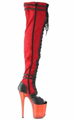 Pleaser FLAMINGO-3027 Red Faux Suede/ Faux Leather Frosted Thigh High Boots Pole Shoes 11 Pleaser FLAMINGO-3027 Red Faux Suede/ Faux Leather Frosted Thigh High Boots Pole Shoes