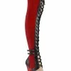 Pleaser FLAMINGO-3027 Red Faux Suede/ Faux Leather Frosted Thigh High Boots Pole Shoes